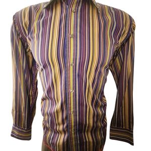ROBERT GRAHAM MULTI COLORS STRIPES BUTTON DOWN CASUAL SHIRT MAN SZ M